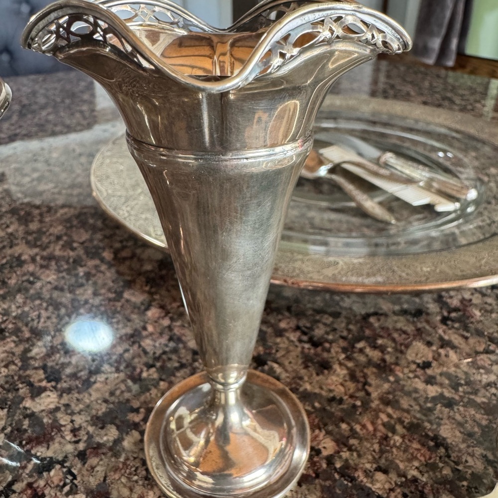 Elegant Sterling Silver Kitchenware and Sterling Vase